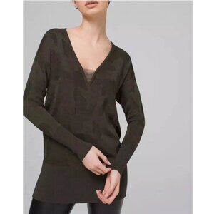 2/$30 White House Black Market Camo Tunic Blouson Sweater V-Neck Olive S #8837